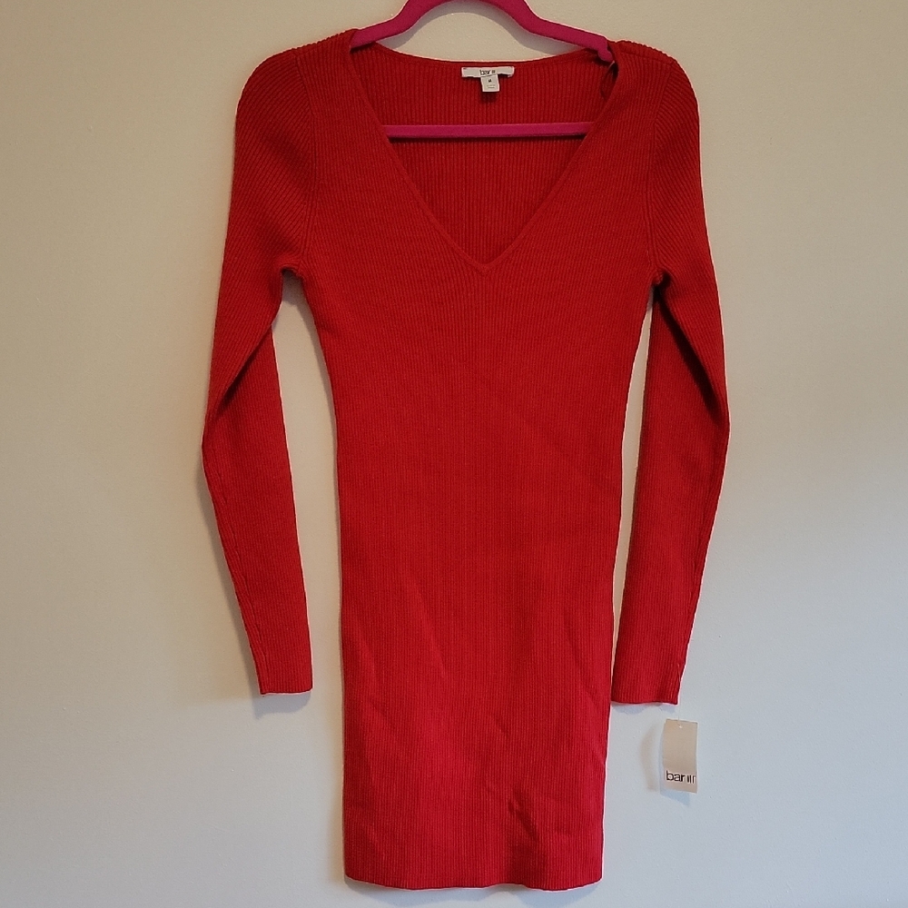 Bar III Vibrant Red Long Sleeve Dress